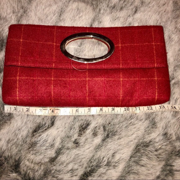 Putu by J.Maclear Retro Dark Red Plaid Felt Clutch - Picture 5 of 8